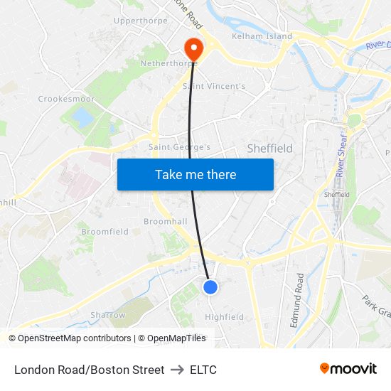 London Road/Boston Street to ELTC map