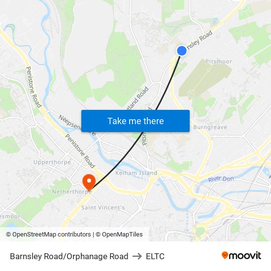 Barnsley Road/Orphanage Road to ELTC map