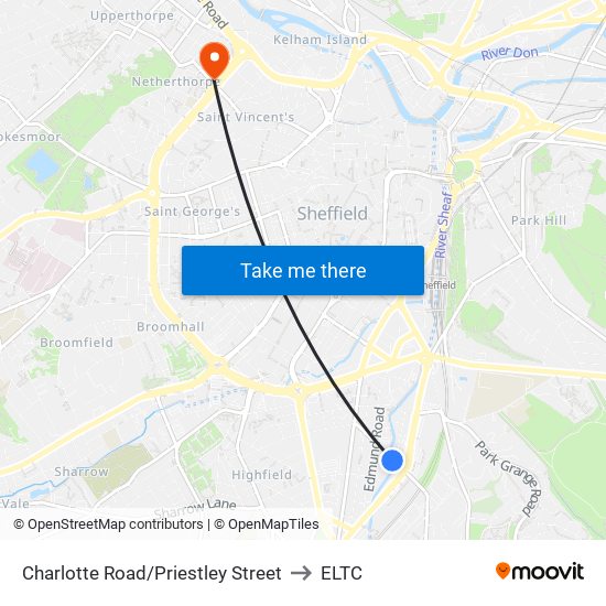 Charlotte Road/Priestley Street to ELTC map