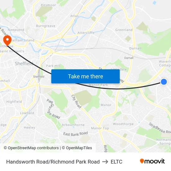 Handsworth Road/Richmond Park Road to ELTC map