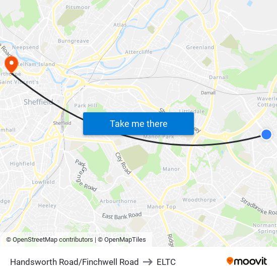 Handsworth Road/Finchwell Road to ELTC map