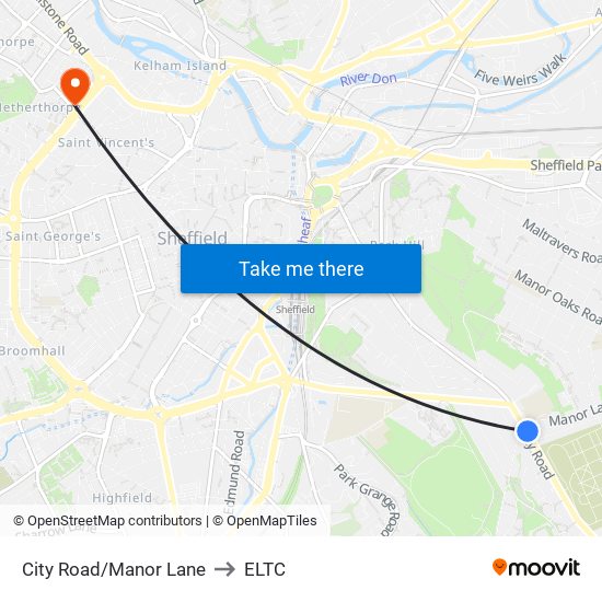 City Road/Manor Lane to ELTC map