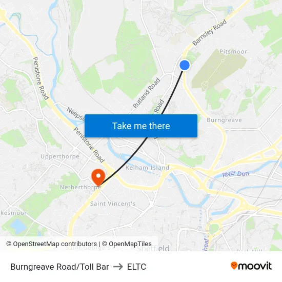 Burngreave Road/Toll Bar to ELTC map