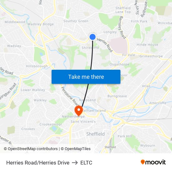 Herries Road/Herries Drive to ELTC map