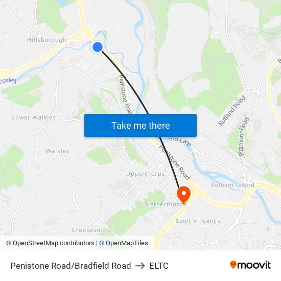 Penistone Road/Bradfield Road to ELTC map