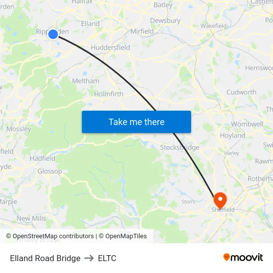 Elland Road Bridge to ELTC map