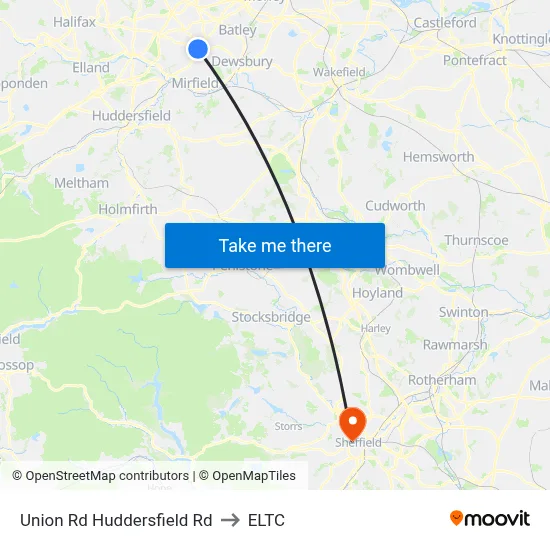 Union Rd Huddersfield Rd to ELTC map