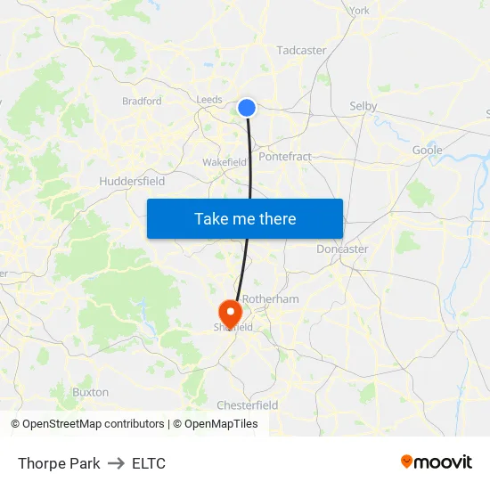 Thorpe Park to ELTC map