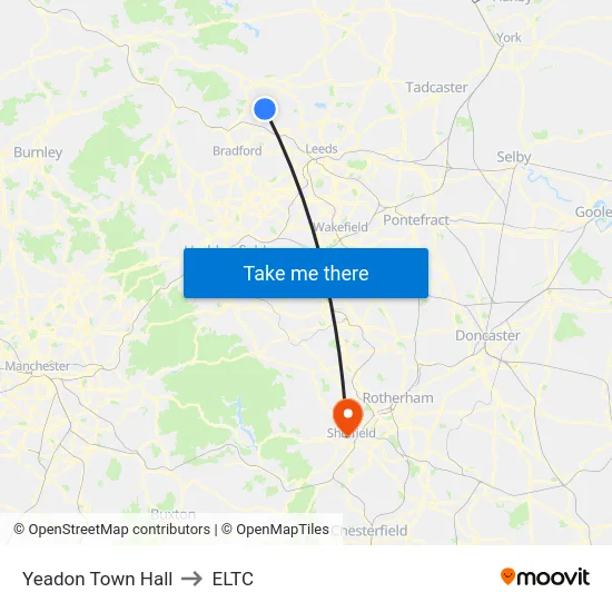 Yeadon Town Hall to ELTC map