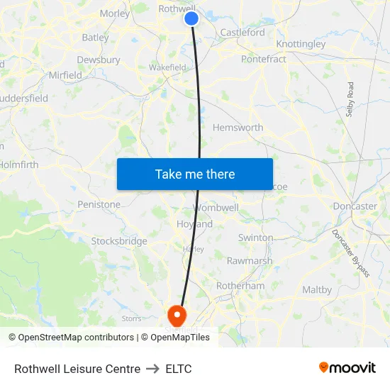 Rothwell Leisure Centre to ELTC map