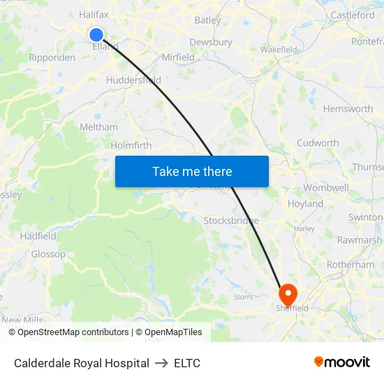 Calderdale Royal Hospital to ELTC map