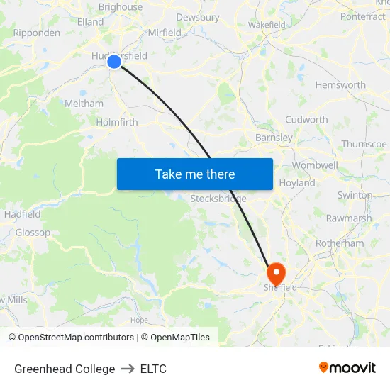Greenhead College to ELTC map