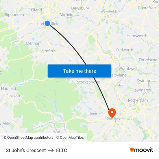 St John's Crescent to ELTC map