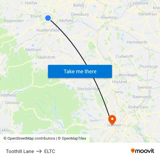 Toothill Lane to ELTC map