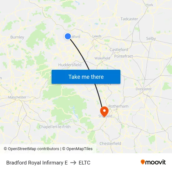 Bradford Royal Infirmary E to ELTC map