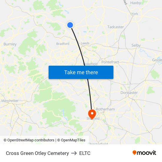 Cross Green Otley Cemetery to ELTC map