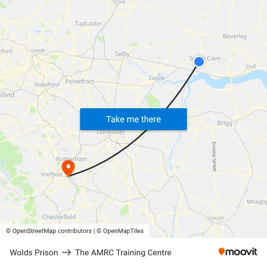 Wolds Prison to The AMRC Training Centre map