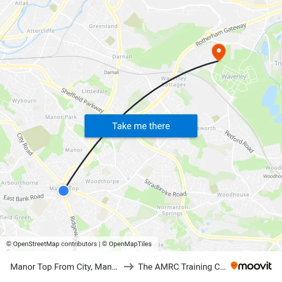Manor Top From City, Manor Top to The AMRC Training Centre map