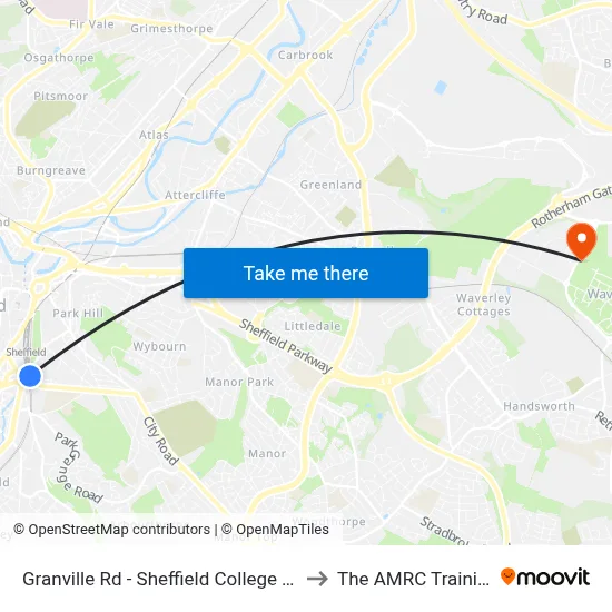 Granville Rd - Sheffield College To City, Park Hill to The AMRC Training Centre map