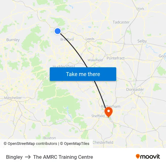Bingley to The AMRC Training Centre map