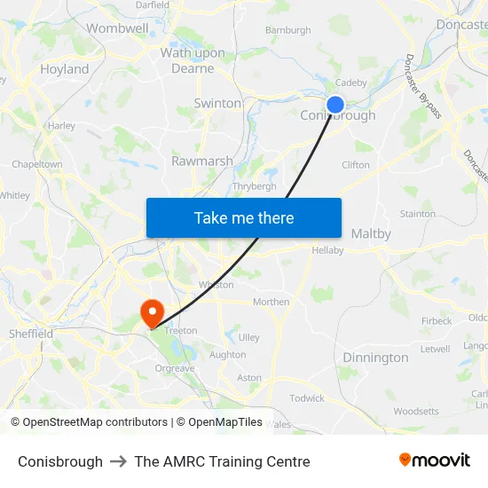 Conisbrough to The AMRC Training Centre map
