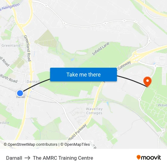 Darnall to The AMRC Training Centre map