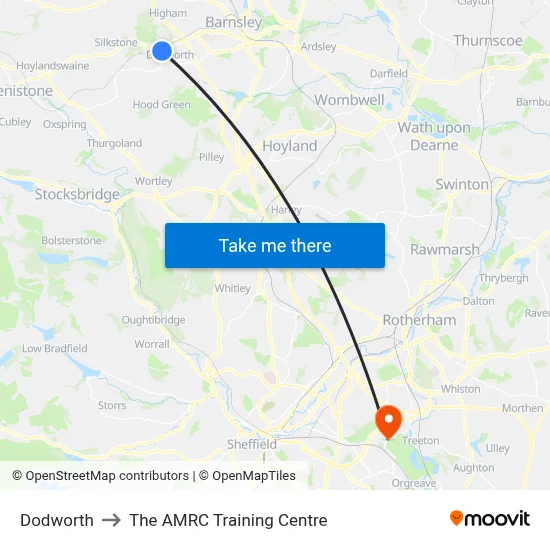 Dodworth to The AMRC Training Centre map