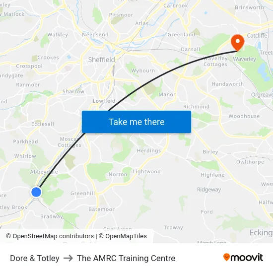 Dore & Totley to The AMRC Training Centre map