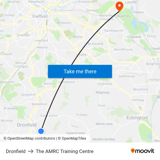 Dronfield to The AMRC Training Centre map