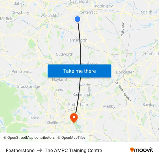 Featherstone to The AMRC Training Centre map