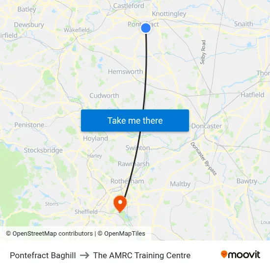 Pontefract Baghill to The AMRC Training Centre map