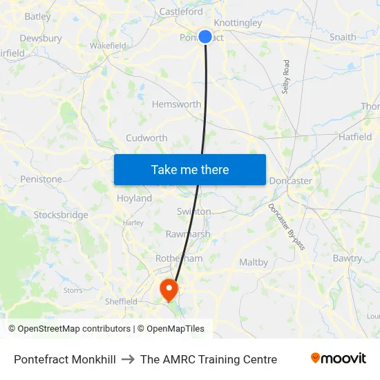 Pontefract Monkhill to The AMRC Training Centre map