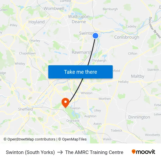 Swinton (South Yorks) to The AMRC Training Centre map