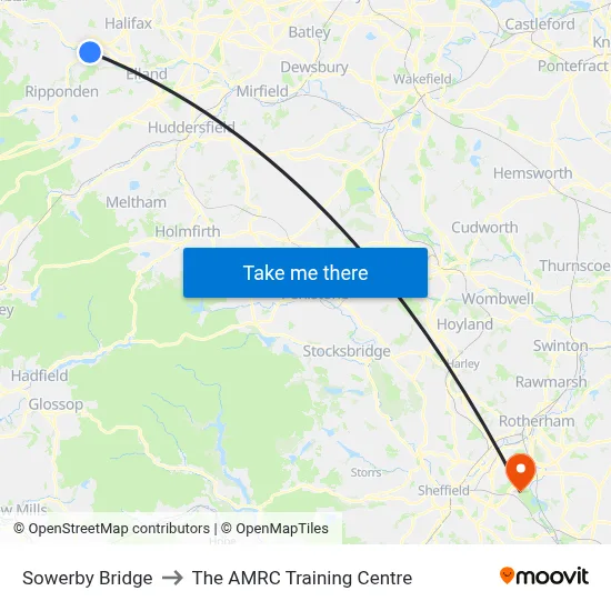 Sowerby Bridge to The AMRC Training Centre map