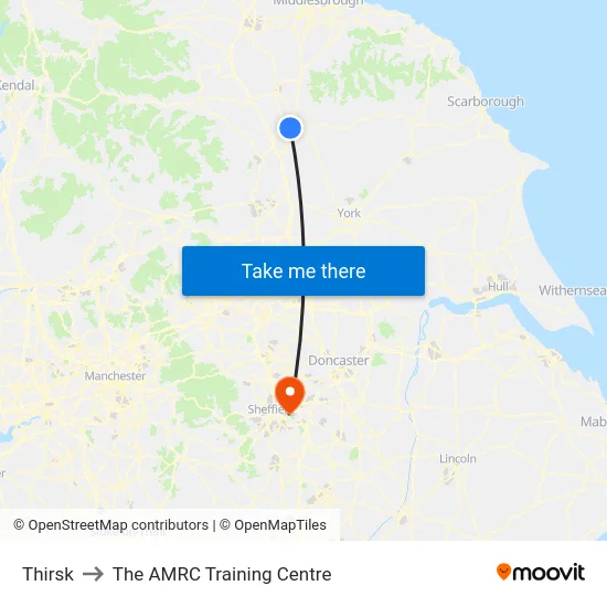 Thirsk to The AMRC Training Centre map