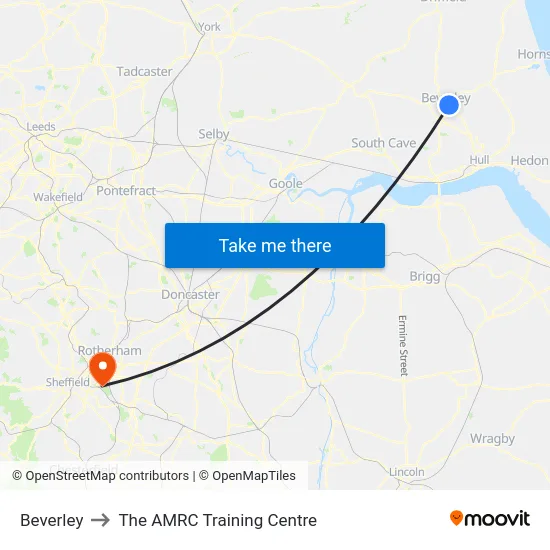 Beverley to The AMRC Training Centre map