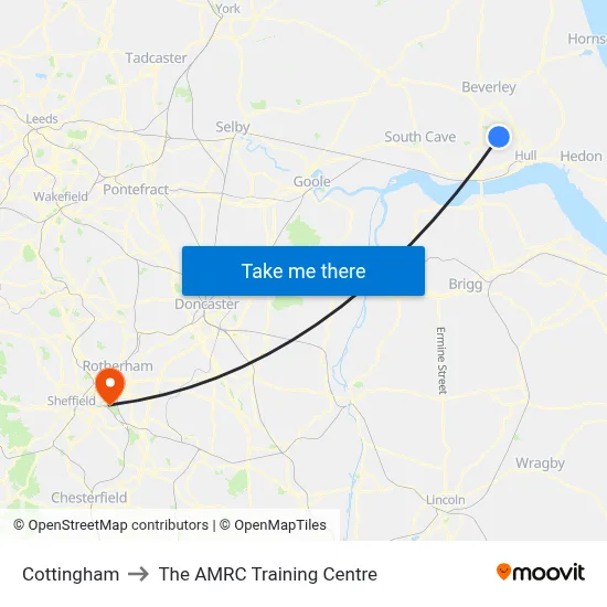 Cottingham to The AMRC Training Centre map