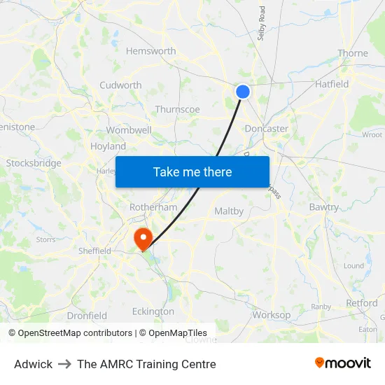 Adwick to The AMRC Training Centre map