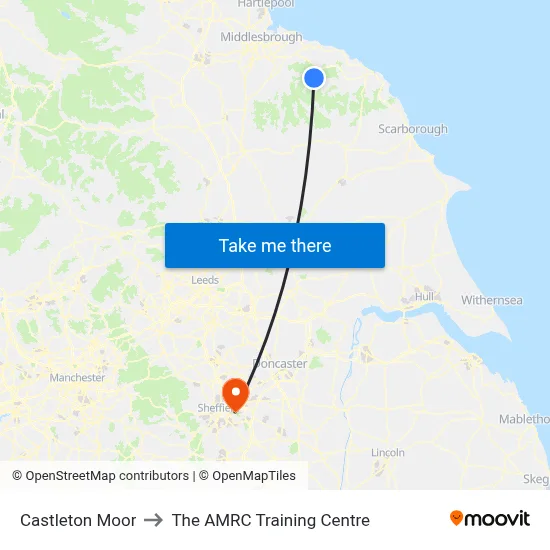 Castleton Moor to The AMRC Training Centre map