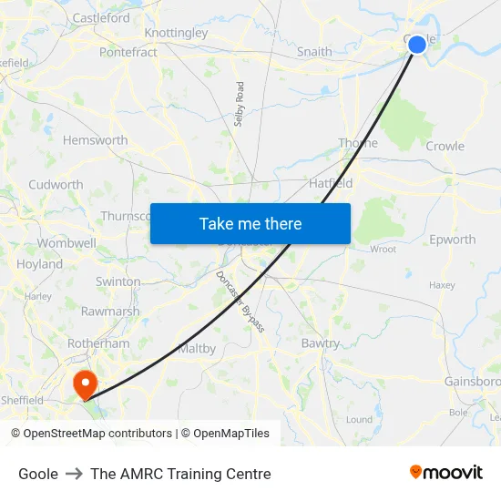 Goole to The AMRC Training Centre map