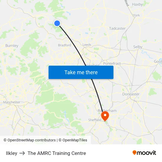 Ilkley to The AMRC Training Centre map