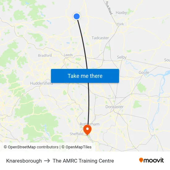 Knaresborough to The AMRC Training Centre map