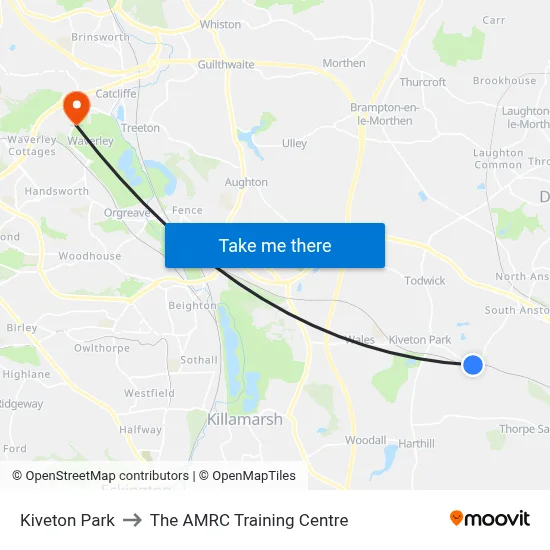 Kiveton Park to The AMRC Training Centre map