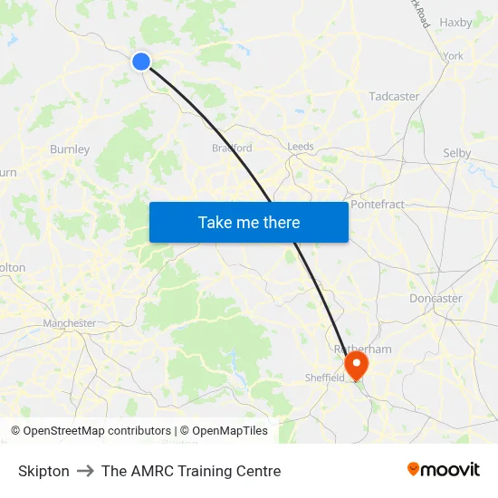Skipton to The AMRC Training Centre map