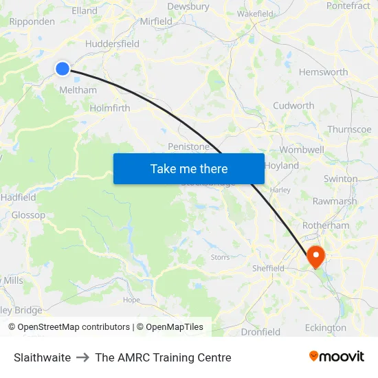 Slaithwaite to The AMRC Training Centre map
