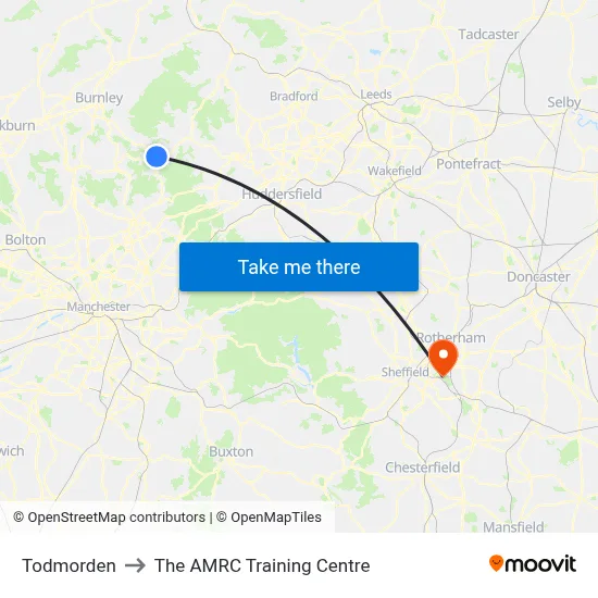 Todmorden to The AMRC Training Centre map