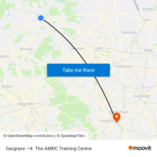 Gargrave to The AMRC Training Centre map
