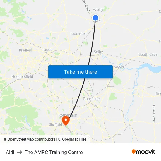 Aldi to The AMRC Training Centre map