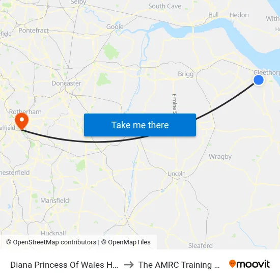 Diana Princess Of Wales Hospital to The AMRC Training Centre map