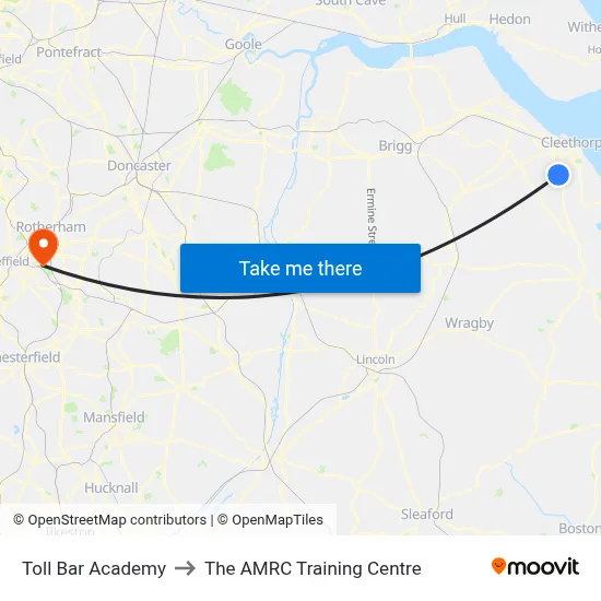 Toll Bar Academy to The AMRC Training Centre map